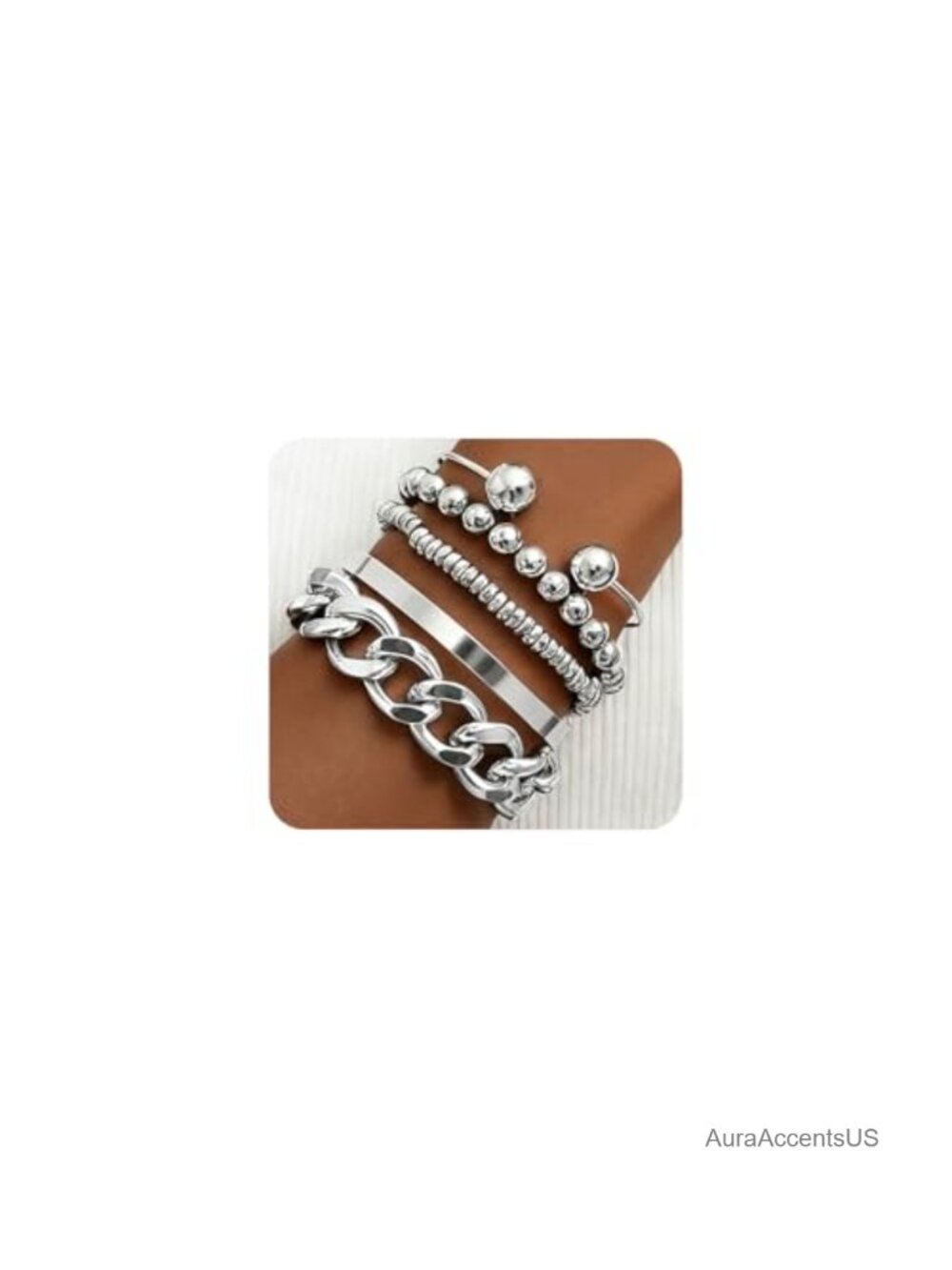 Chunky Gold Beaded Ball Chain Bangle Bracelet Set for Women Punk Hip Hop